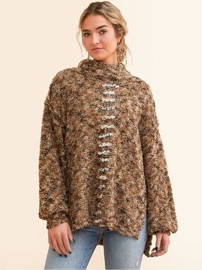 BKE Marled Eyelash Sweater Olive S EUC